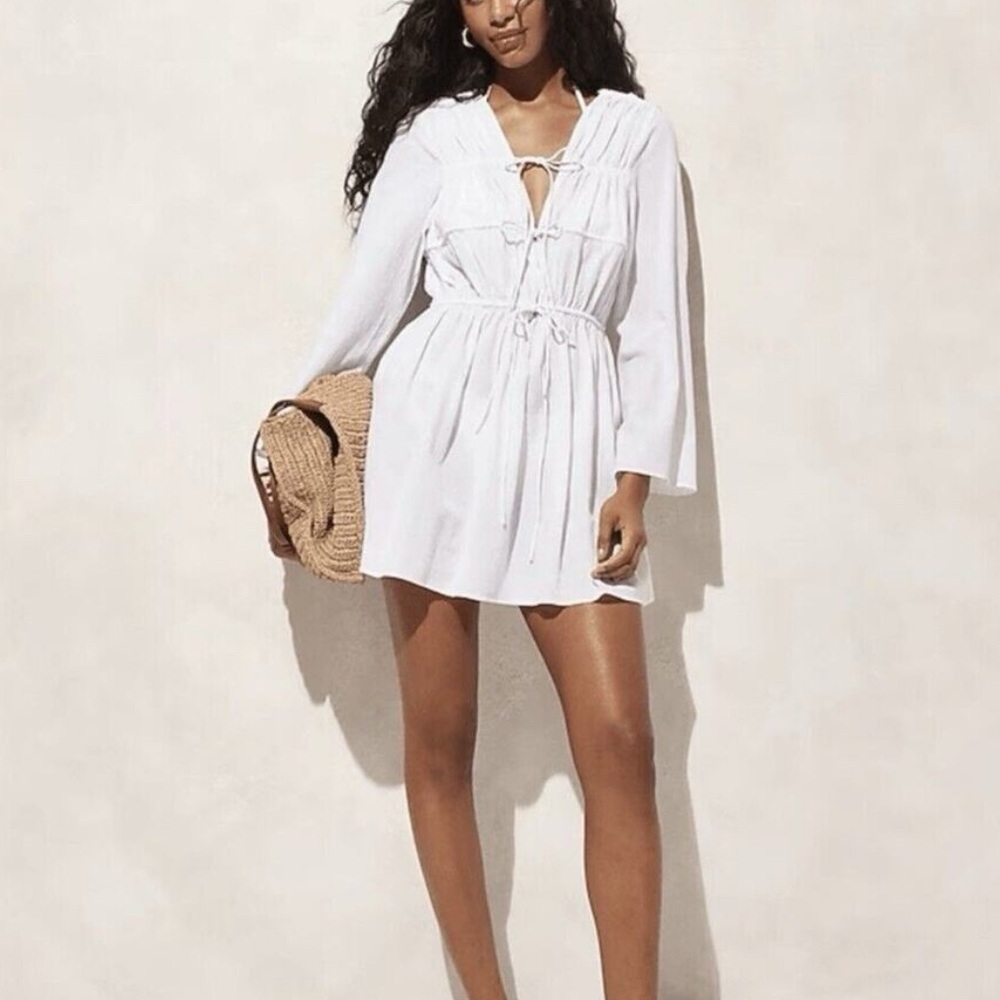 J. Crew Tiered Tie Front Dress Beach Cotton Cover-Up White Medium NWOT